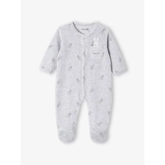 Dors-bien en velours bébé lapins ouverture naissance gris chiné