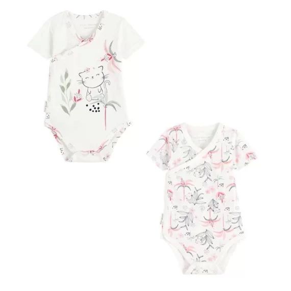 Lot De 2 Bodies Bébé Manches Courtes Ouverture Croisée Bahia Rose