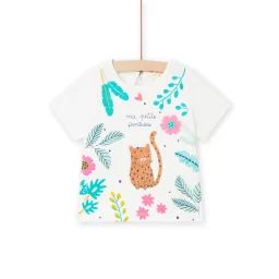 T-shirt Écru Motif Panthère Et Fleurs Fantaisie Bébé Fille