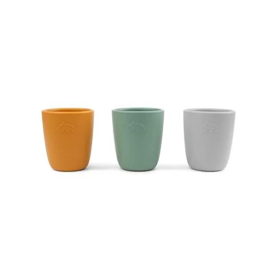 Lot de 3 gobelets en silicone Moutarde, vert et gris