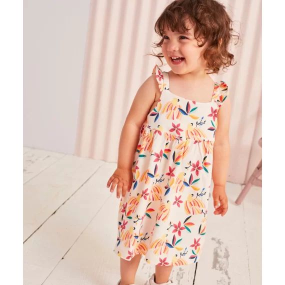 Robe bébé fille écru imprimé tropical en coton bio –  – Soldes