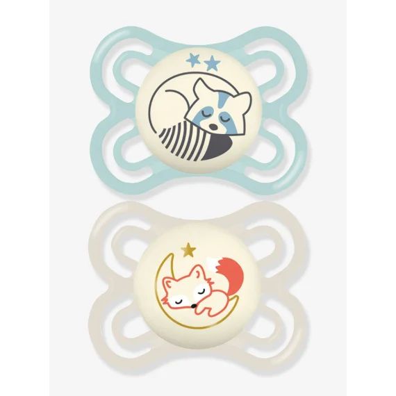 Lot de 2 sucettes en silicone MAM Perfect Nuit 2 à 6 mois vert + beige
