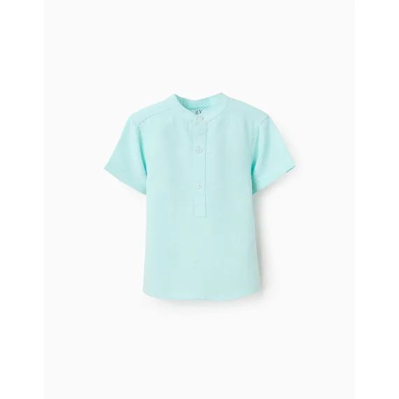 Chemise À Manches Courtes Avec Col Mao Bleu Clair