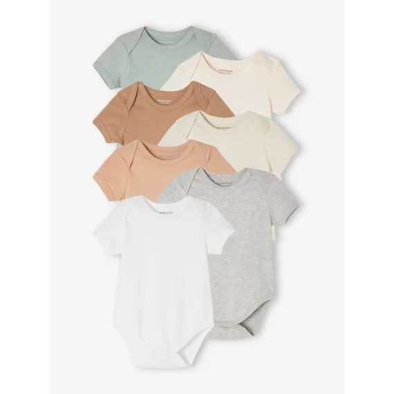 Lot de 7 bodies manches courtes emmanchure US bébé BASICS multicolore