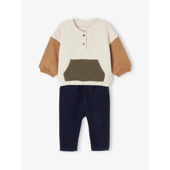 Ensemble bébé sweat en molleton + pantalon en velours vanille