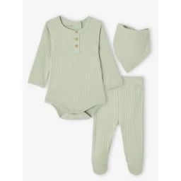 Ensemble body + legging + foulard bébé vert sauge