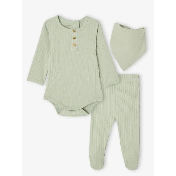 Ensemble body + legging + foulard bébé vert sauge