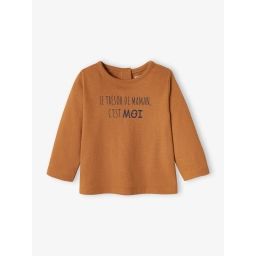 T-shirt à message bébé manches longues caramel