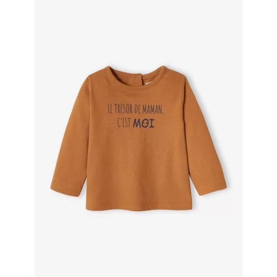 T-shirt à message bébé manches longues caramel