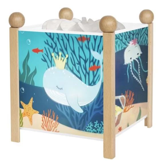 Veilleuse Lanterne Magique Océan naturel – TROUSSELIER – Bois – Pour Enfant dès 12 mois – Bleu et Blanc blanc