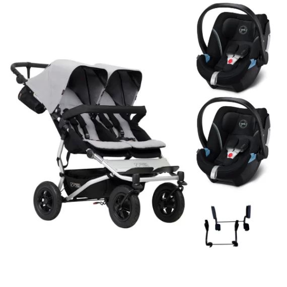 Poussette Double Mountain Buggy Duet V3.2 – Silver + 2 Coques Cybex Aton 5