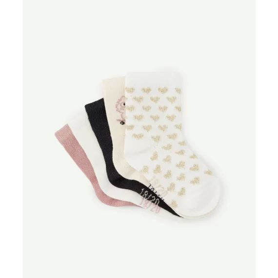 Lot de 5 chaussettes bébé fille en coton rose blanc et gris –  – Soldes