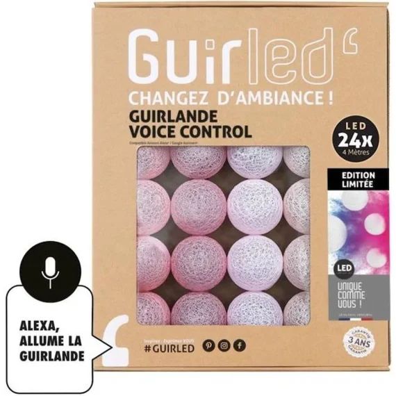 Guirlande lumineuse wifi boules coton LED USB – Commande Vocale – Maison connectée – Amazon Alexa & Google Assistant –  24 boules 2, rose