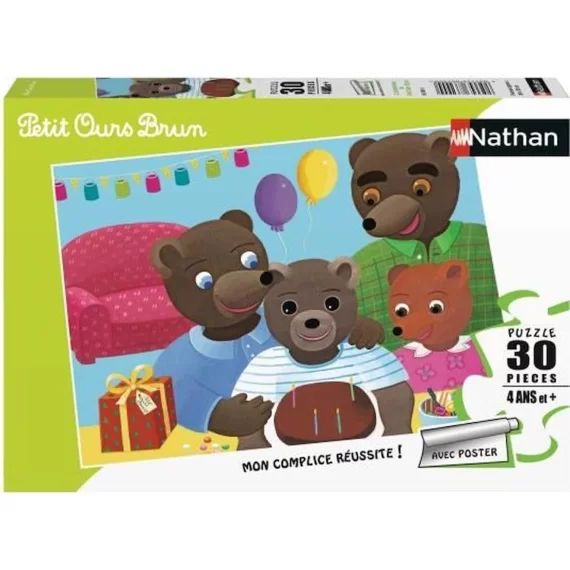 Puzzle Petit Ours Brun 30 pièces – L&rsquo;anniversaire de Petit Ours Brun – Nathan bleu