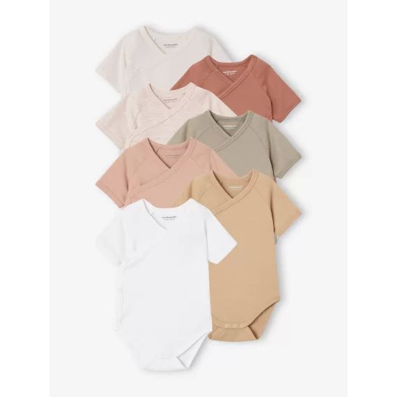Lot de 7 bodies bébé manches courtes ouverture naissance BASICS multicolore