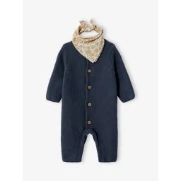 Coffret naissance mixte combinaison manches longues tricot + foulard anthracite