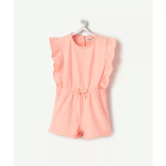 Combi-short bébé fille en coton rose avec volants –  – Soldes
