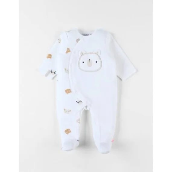 Pyjama 1 Pièce Ours En Velours Blanc