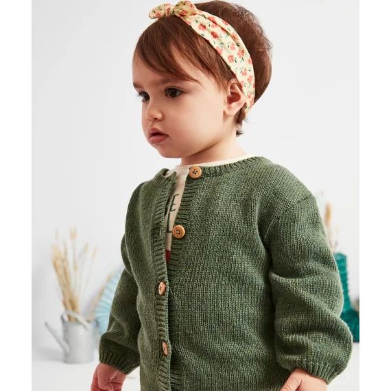 Gilet boutonné vert brillant bébé fille en fibres recyclées –  – Soldes