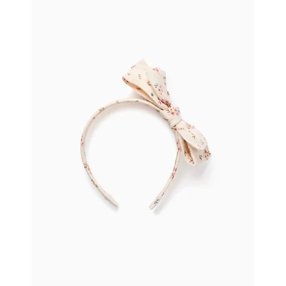 Bandeau Floral Avec Nœud Beige Clair