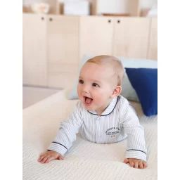 Dors-bien rayé bébé garçon en coton ouverture devant bleu rayé
