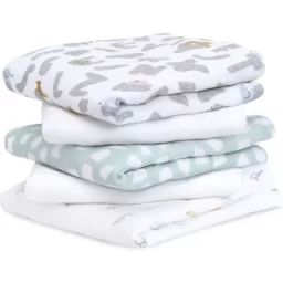 Lot de 5 langes en coton Alphabet animals (60 x 60 cm)