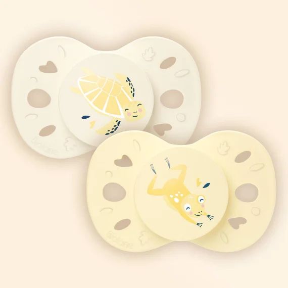 Sucette Anatomique Animaux – 0-6 Mois – Lot De 2 Jaune + Beige