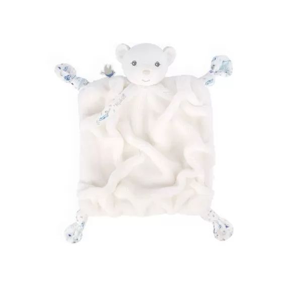 Doudou attache sucette doudou plat Plume ourson ivoire (20 cm)