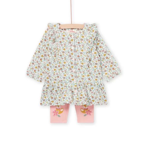 Robe À Imprimé Fleurs Et Legging Uni – Ecru
