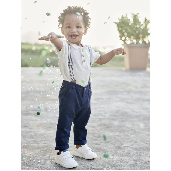 Pantalon à bretelles amovibles bébé marine