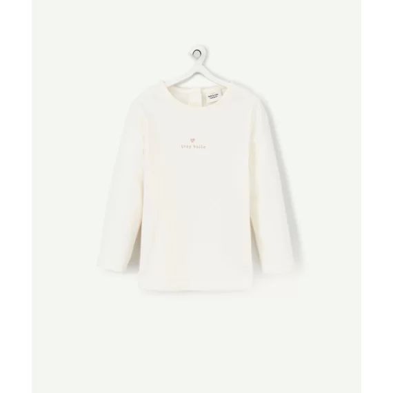 T-shirt bébé fille écru avec message pailleté en coton bio –  – Soldes