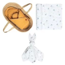 Sevira Kids – Set de maternité Gigoteuse d’emmaillotage Lange et Doudou Bleuet – Multicolore blanc