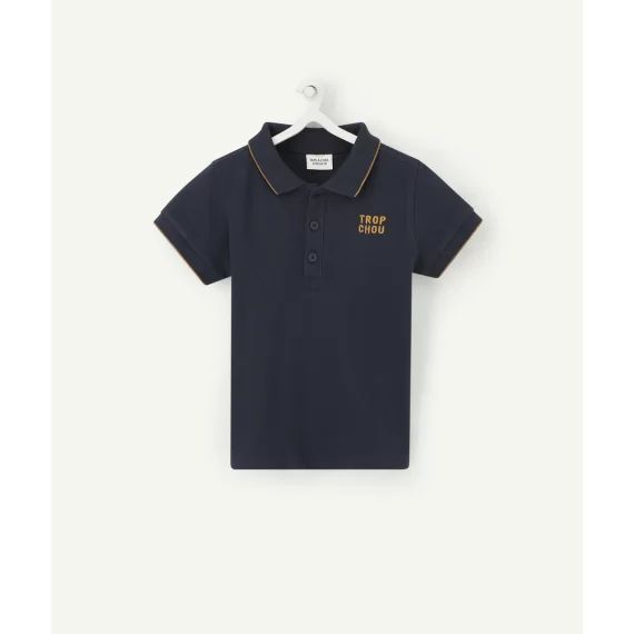 Polo manches courtes bébé garçon en coton bleu marine –  – Soldes