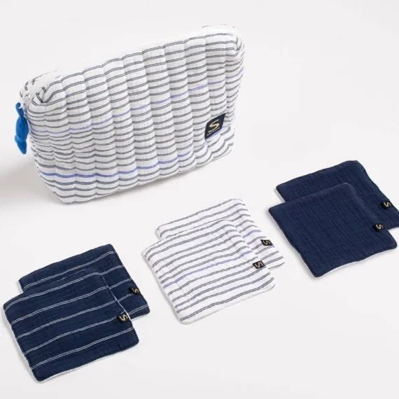 Trousse De Toilette En Double Gaze De Coton Et Carrés Éponge Multicolore
