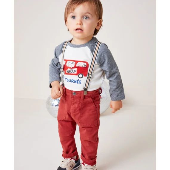 Pantalon droit bébé garçon rouille avec bretelles