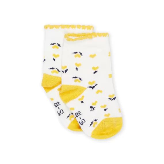 Chaussettes À Imprimé C?urs Et Fleurs – Ecru