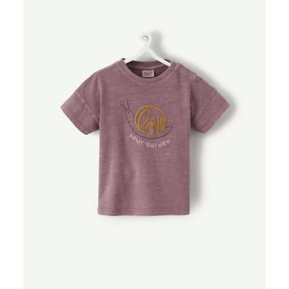 T-shirt bébé garçon en coton bio mauve avec escargot –  – Soldes