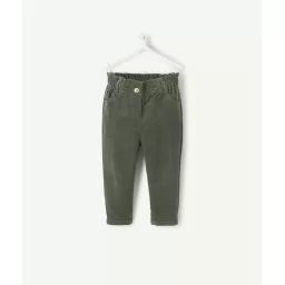 Pantalon relax bébé fille en velours vert côtelé