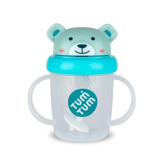 Tasse Anti Fuite + Paille Lestée Ourson Bleu – V3 Bleu