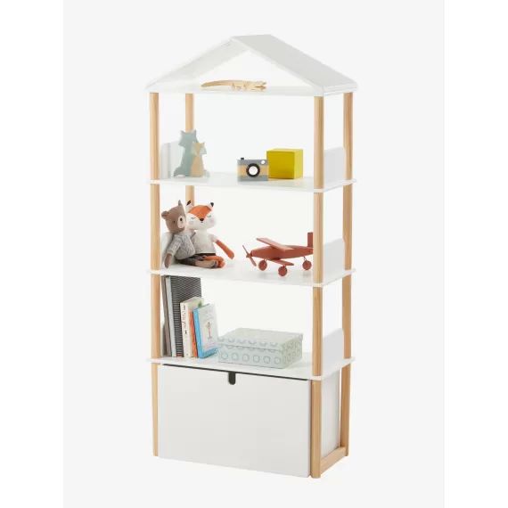 Etagère bibliothèque maison LIGNE WOODY blanc/bois