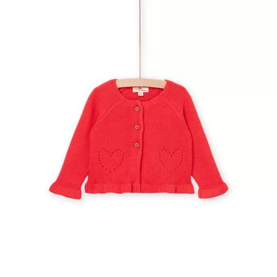 Cardigan Rouge À Motifs Coeurs Ajourés