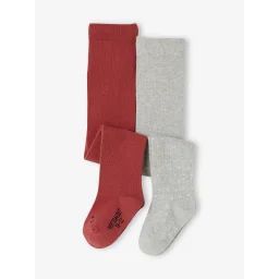Lot de 2 paires de collants bébé fille pois gris chiné / uni