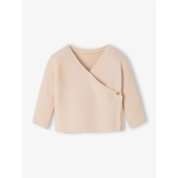 Cardigan brassière bébé en laine et coton rose