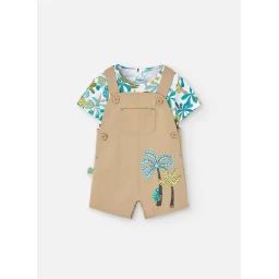 Ensemble T-shirt Imprimé Et Salopette Beige