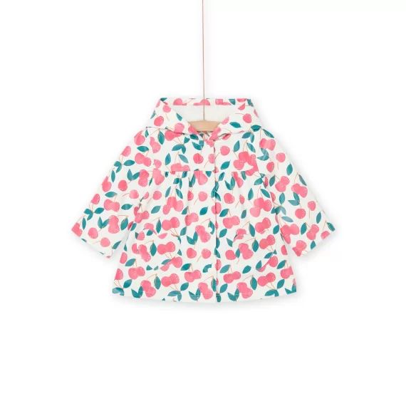 Imperméable À Capuche Et À Imprimé Cerises – Ecru