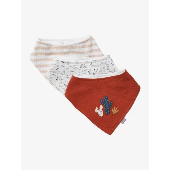Lot de 3 bavoirs bandanas en gaze de coton sahara