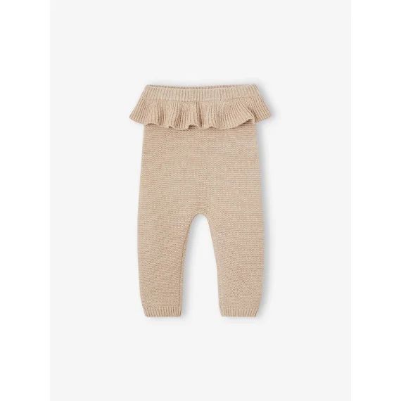 Pantalon à volant en tricot bébé beige chiné