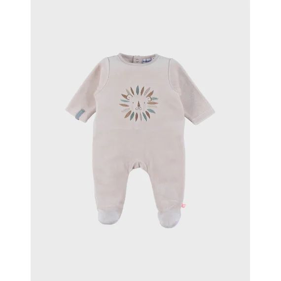 Pyjama En Velours Brodé Lion Beige