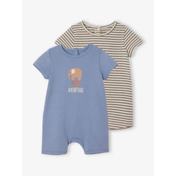 Lot de 2 combi-shorts naissance bleu chambray