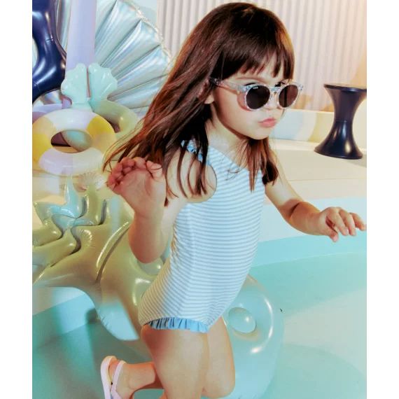 Maillot de bain 1 pièce bébé fille rayé bleu et blanc –  – Soldes